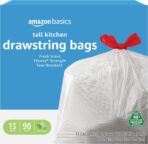 Amazon Basics 13 Gallon Tall Kitchen Drawstring Trash Bags, Flextra Strength, Tear Resistant, Puncture Resistant, 10% Post Consumer Recycled, 90 Count, White - Image 2