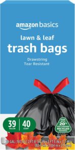 Amazon Basics 39 Gallon Lawn & Leaf Heavy Duty Drawstring Trash Bags, 20% Post Consumer Recycled, 40 Count, Black - Image 2