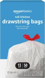 Amazon Basics Flextra Tall Kitchen Drawstring Trash Bags, 13 Gallon, Unscented, 50 Count - Image 2