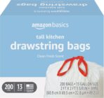 Amazon Basics Scented Trash Bags, Tall Kitchen Drawstring, Clean Fresh Scent, 13 Gallon, 200 Count, Pack of 1 - Image 2