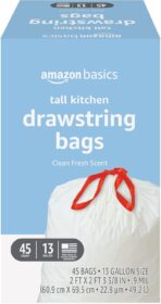 Amazon Basics Tall Kitchen Drawstring Trash Bags, Clean Fresh Scent, 13 Gallon, 45 Count (Previously Solimo) - Image 2