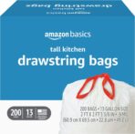 Amazon Basics Tall Kitchen Drawstring Trash Bags, Sturdy, 13 Gallon, Unscented, 200 Count - Image 2