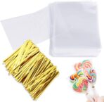 Augshy Cake Pop Bags, 300 Pcs Cellophane Treat Bags 3x5 with 300 Twist Ties 1.4 mils Thickness OPP Plastic Bags for Lollipop Candy Chocolate Cookie Wrapping Buffet - Image 2