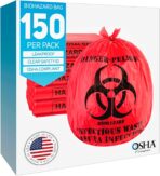 Biohazard Waste Bags, 10-Gallon, 150 Count, Red, No Leak Bags, Medical Grade, Safe Infectious Waste Disposal - Image 2