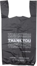 Black Printed HDPE T-Shirt Plastic Bags - 1/6 BBL 11.5"X6"X21" 800 Bags - 13 microns - Black - Image 2