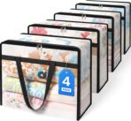 BlissTotes 4 Pack Clear Clothes Storage Bags, Moving Bags, Foldable Blanket Storage Under Bed Storage Containers with Sturdy Zipper and Handle for Clothing, Comforter, Bedding, Sheet (40L) - Image 2