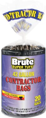 Brute Super Tuff Heavy Duty 2.0 MIL Contractor Bags, Large Trash Bags, Twist Tie Closure, Black, 42 Gallon, 20 Count - Image 2