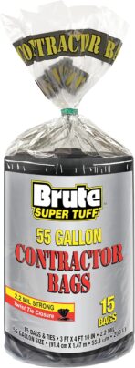Brute Super Tuff Heavy Duty 2.2 MIL Contractor Bags, Extra Large Trash Bags, Twist Tie Closure, Black, 55 Gallon, 15 Count - Image 2