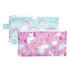 Bumkins Reusable Snack Bags, for Kids School Lunch and for Adults Portion, Washable Fabric, Waterproof Cloth Zip Bag, Supplies Travel Pouch, Food-Safe, 2-pk Unicorns and Rainbows - Image 2