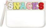Clear Snack Bag for Travel, Chenille Letter Clear Zipper Snacks Pouch Nylon Cosmetic Bag Makeup Travel Bag for Women - Image 2