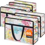 Clear Under Bed Storage Containers - 4 Pack Large Capacity Clothes Storage Bags with Lid & Sturdy Handles, Foldable Moving Bags, Clothing Organizer Totes for Bedding, Comforter, Sheet(60 L) - Image 2