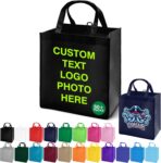 Custom Tote Bags 100/200 Pack Personalized Bulk Customizable Grocery Bags, Customized Reusable Shopping Bags with Logo Text, Handles, For Promotional Items, Business Branding Trips Mall Fair | Water-Resistant - Image 2