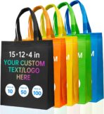 Custom Tote Bags10/50/100Pack,promotional items with your logo,Personalized Shopping Bags,15 * 12 * 4Inch reusable tote bags with handles - Image 2