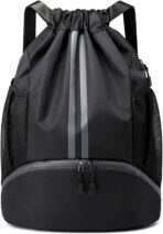 Drawstring Backpack Gym Bag with Shoes Compartment for Soccer, Basketball, Swim, Water-Resistant String Backpack Beach Cinch for Women Men - Image 2
