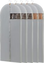 Dress Bags for Gowns, 65'' Long Garment Bags for Hanging Clothes, Dress Garment Bag, Grey Dress Cover with Clear Window for Dresses, Coats, Uniforms - 5 Pack - Image 2