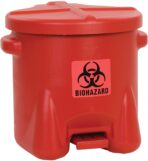 Eagle 10 Gallon Biohazard Trash Can with Foot-Operated Self-Closing Lid, 22" x 18" x 18", Made in The USA from High-Density Polyethylene, Red, 945BIO - Image 2