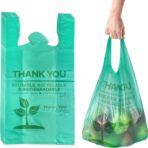 Eco Green Plastic Bags - 100 Count Biodegradable Shopping Bags-Thank You - 22" x 12" Carry Out Bag. (100) - Image 2
