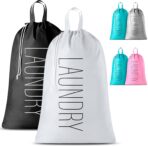 Extra Large Travel Laundry Bag - 2-Pack Fun Print Design Bags for Dirty Clothes - Durable Water-Resistant Fabric - Sturdy Drawstring Closure (Black-White | Laundry) - Image 2