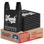 Fuxury 1000 Count Thank You Plastic Bags Black (11.5" x 6.5" x 21"), T-shirt, Grocery, Take Out, To Go,Restaurants, Retail Shopping Bags in Bulk for Small Business (Made in USA) - Image 2