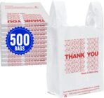 Fuxury 500 Count - Thank You Plastic T-shirt Bags White with Handles (11.5" x 6.5" x 21"), Grocery, Take Out, To Go, Restaurants, Convenience Store,Retail Shopping Bags in Bulk for Small Business - Image 2