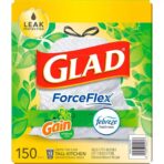 GLAD ForceFlex Tall Kitchen Drawstring White Trash Bags, Gain Original Scent with Febreze Freshness (13 gal, 150 ct.) - Image 2