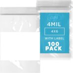 GPI - 4" x 6" - Bulk Pack of 100, 4 Mil Thick, Heavy Duty, Clear Plastic Reclosable Zip Bags, With Write-on White Block for Labeling, Strong & Durable Poly Baggies With Resealable Zipper Top Lock. - Image 2