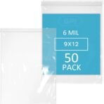 GPI - 9" x 12" Reclosable Zip Bags, 6 Mil Extra Heavy-Duty - Pack of 50, Clear Plastic Zipper Lock Bags, Resealable Poly Baggies For Clothing, Tools, Sharp Objects, Packaging & Storage. - Image 2