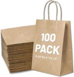 Gift Bags 8.25"X5.9 "X3.15" 100pcs Brown Kraft Paper Bag with Handles for Small Business Christmas Bulk, Wedding, Party Favor, Shopping, Lunch, Halloween Trick-or-Treat Bags - Image 2