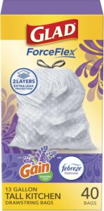 Glad ForceFlex Tall Kitchen Trash Bags, 13 Gal, Gain Lavender with Febreze, 40 Ct (Pack May Vary) - Image 2