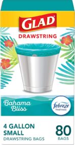 Glad Small Trash Bags 4 Gallon, Febreze Bahama Bliss Garbage Bags, Odor Resistant with Drawstring, 80 Count - Image 2