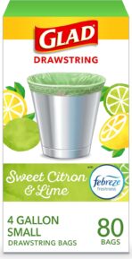 Glad Small Trash Bags 4 Gallon, Febreze Sweet Citron & Lime Garbage Bags, Odor Resistant with Drawstring, 80 Count - Image 2