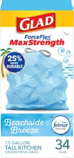Glad Tall Kitchen Trash Bags 13 Gallon, MaxStrength Beachside Breeze Garbage Bags, Odorshield with Drawstring, 34 Count - Image 2