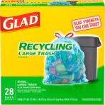 Glad Trash Bags, Large Drawstring Garbage Bags, 30 Gallon Blue Trash Bags for Large Kitchen Trash Can or Recycling, 28 Count - Packaging May Vary - Image 2