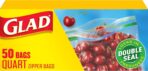 Glad Zipper Food Storage Plastic Bags, Quart, 50 Count (Package May Vary) - Image 2
