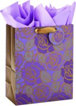 Hallmark 13" Large Gift Bag with Tissue Paper (Purple Flowers, Gold Accents) for Birthdays, Mother's Day, Bridal Showers, Weddings, Retirements, Anniversaries, Engagements, Any Occasion - Image 2