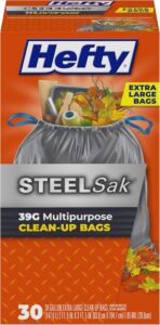 Hefty Steelsak Heavy Duty Large Trash Bags, Gray, Unscented, 39 Gallon, 30 Count - Image 2