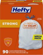 Hefty Strong 13 Gallon Trash Bags, Tall Kitchen Trash Bags, UnscentedLarge Trash Bags with Drawstrings, Durable Closure, Resists Leaks, Punctures, and Tears, White, Unscented, 90 Bags - Image 2