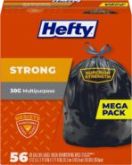 Hefty Strong 30 Gallon Trash Bags, Large Trash Bags 30 Gallon Size, Durable Drawstring Enclosure, Resists Punctures, Leaks, and Tears, Black, Unscented, 56 Bags - Image 2
