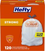 Hefty Strong White 13 Gallon Trash Bags with Drawstrings, Unscented Tall Kitchen Trash Bags, Resists Leaks, Punctures, and Tears, Durable Closure, 120 Ct. - Image 2