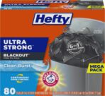 Hefty Ultra Strong Trash Bags, Black Tall Kitchen Trash Bags 13 Gallon Size, Break Resistant Drawstring Enclosure, Continuous Odor Control, Blackout, Clean Burst Scent, 80 Bags - Image 2