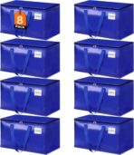 HomeHacks Moving Bags, 8-Pack Heavy Duty with Strong Zippers and Handles Collapsible Moving Supplies, Storage Totes for Packing & Moving Storing 93L-8 Pack (Blue) - Image 2