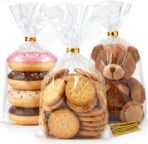 Horbin Cellophane Treat Bags 100 Pack with Twist Ties, 6×10 Inch Clear Cello Bags, Food-Grade Plastic Gift Bags for Cookies, Candy, Party Favors. - Image 2