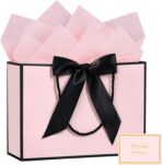 JMANNI Gift Bags, Large Valentines Gift Bags, 1Pcs Paper Gift Bag with 2 Tissue Paper and 1 Greeting Cards, Present Bags with Handles for Women Girls Birthday Valentines Wedding Party (Black-Pink) - Image 2