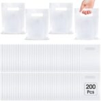 Janlaugh 200 Pcs 2.5 Mils White Small Plastic Bag for Business with Die Cut Handle 6 x 8 in Reusable Thick Merchandise Shopping Bag for Retail Glossy Boutique Treat Goodie Gift Wrapping Party - Image 2