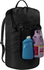 Laundry Bag with Shoulder Straps and Mesh Pocket Laundry Backpack Large Portable Laundry Hamper for College Travel, Laundromat, Apartment (Black) - Image 2