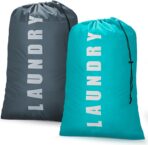 Laundry Bag,2 Pack Travel Laundry Bags for Dirty Clothes,Large Laundry Bags for Camping & Traveling,Dirty Clothes Travel Bag,24" x 36" (Cyan + Gray) - Image 2