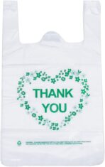 LazyMe Thank You T Shirt Bags White Plastic Grocery Bags with Handles, Standard Supermarket Size, 12 x 20 inch (100 pcs) - Image 2