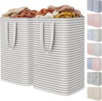 Lifewit 2 Pack Laundry Hamper Large Collapsible Laundry Baskets, Freestanding Waterproof Clothes Hamper with Easy Carry Handles in Laundry Room Bedroom Bathroom College Dorm, Grey, 2 x 80L - Image 2