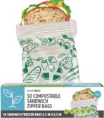 Lunchskins Ziptop BPI Certified Compostable & Resealable Freezer-Safe Food Storage Bags, Sandwich Size, 50 Bags - Eco-Friendly, Made Without PFAS and BPA - Image 2