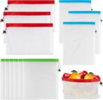 MAQIHAN 12PCS Reusable Produce Bags - Mesh Produce Bags Drawstring Reusable Washable Vegetable Storage Bags Refrigerator Keep Fresh Grocery Food Fruits Veggie Green Net Bag Toy Storage Zero Waste Shop - Image 2